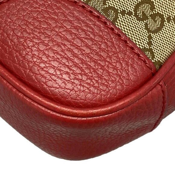 Auth GUCCI Bree/GG Beige Brown Red Jacquard Leather Shoulder Bag - Picture 8 of 14